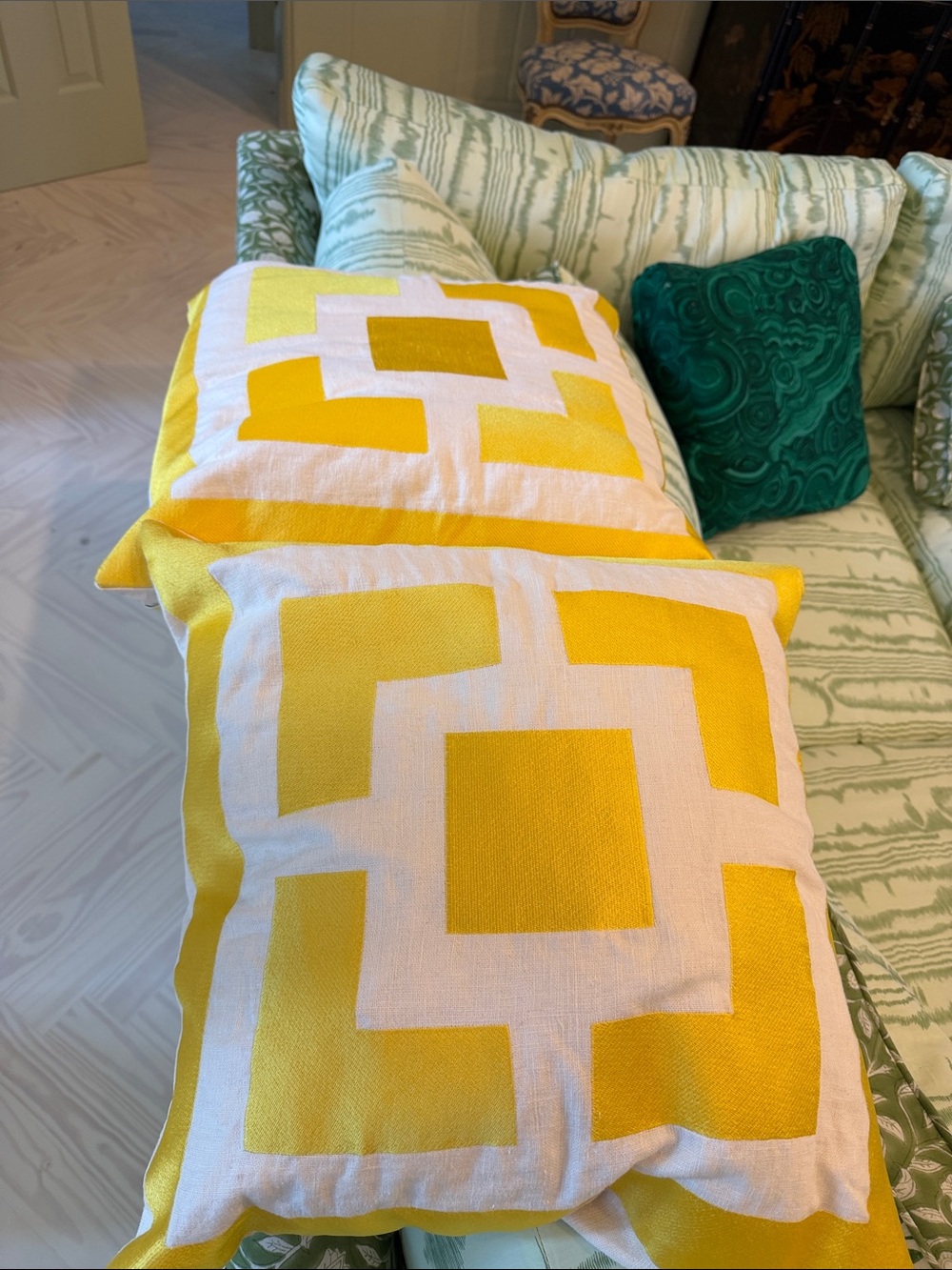 Trina Turk Yellow and White Geometric Throw Pillow Covers